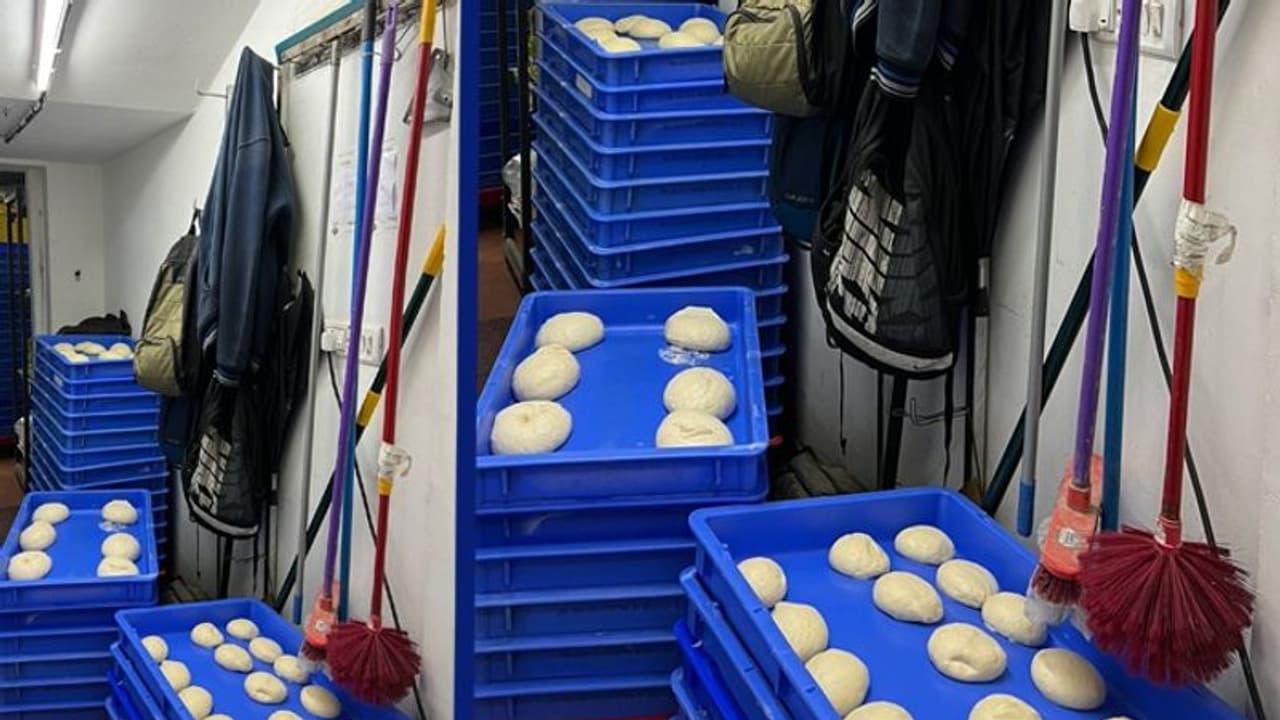 ট্রে ভর্তি ময়দার তালের ওপর রাখা ঘর মোছার ঝাঁটা, ভাইরাল ডমিনোজ আউটলেটের ছবি ট্রে ভর্তি ময়দার তালের ওপর রাখা ঘর মোছার ঝাঁটা, ভাইরাল ডমিনোজ আউটলেটের ছবি