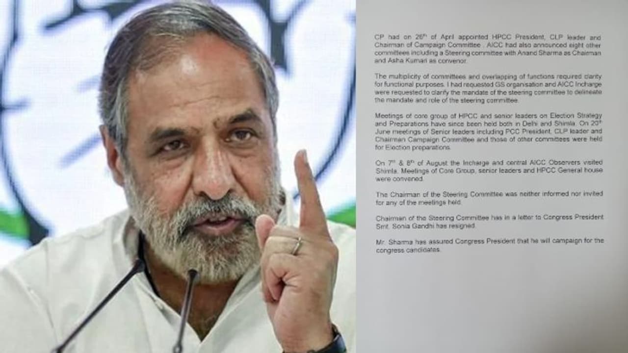 അഭിമാനം പണയം വയ്ക്കാനില്ലെന്ന് സോണിയയോട് ആനന്ദ് ശർമ, സ്റ്റിയറിംഗ് കമ്മിറ്റി ചെയർമാൻ സ്ഥാനം രാജി വച്ചു