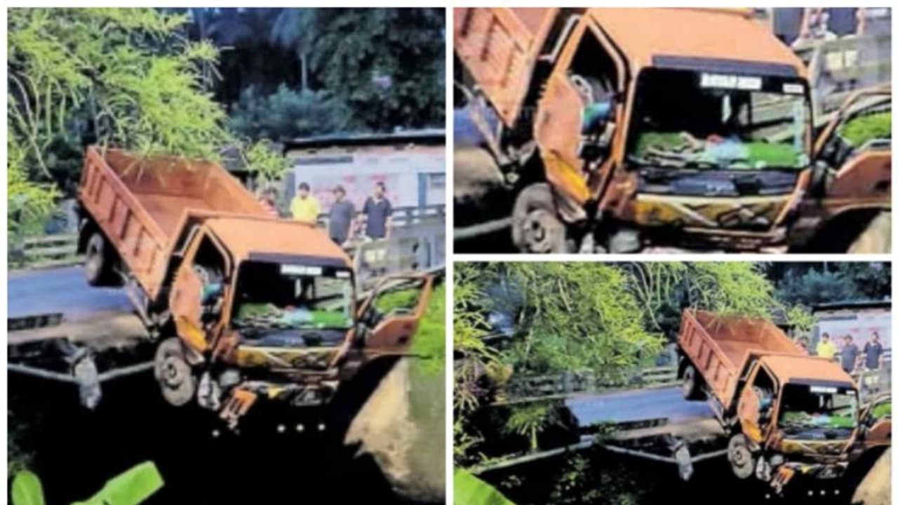 പാലത്തിന്റെ കൈവരി തകർത്ത് ലോറി, രക്ഷകനായി ടെലിഫോണ് കേബിള്! പാലത്തിന്റെ കൈവരി തകർത്ത് ലോറി, രക്ഷകനായി ടെലിഫോണ് കേബിള്!