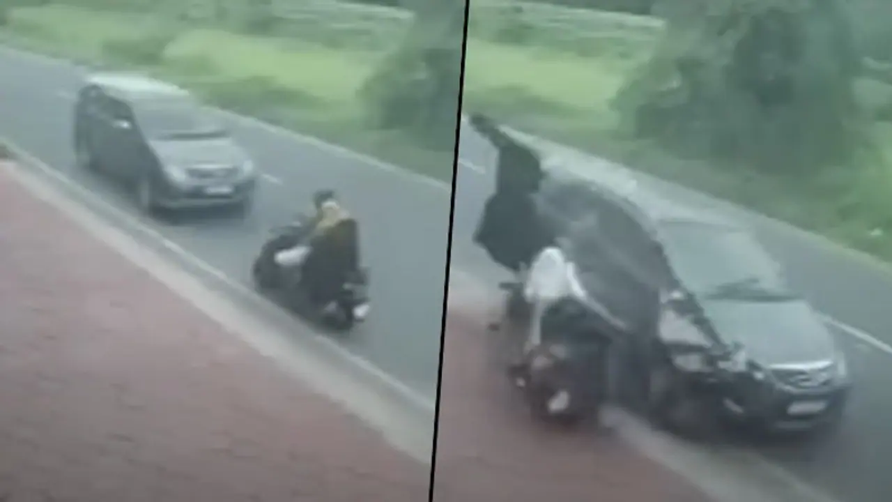 Woman flung into the air after colliding with a car; spine chilling accident from Kerala goes viral Woman flung into the air after colliding with a car; spine chilling accident from Kerala goes viral