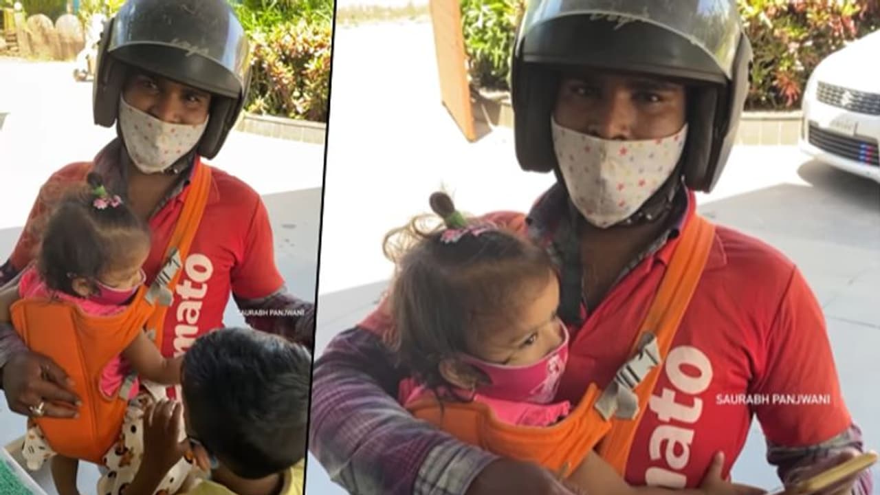 Watch: Heartwarming video of food delivery guy carrying kids to work is winning hearts online