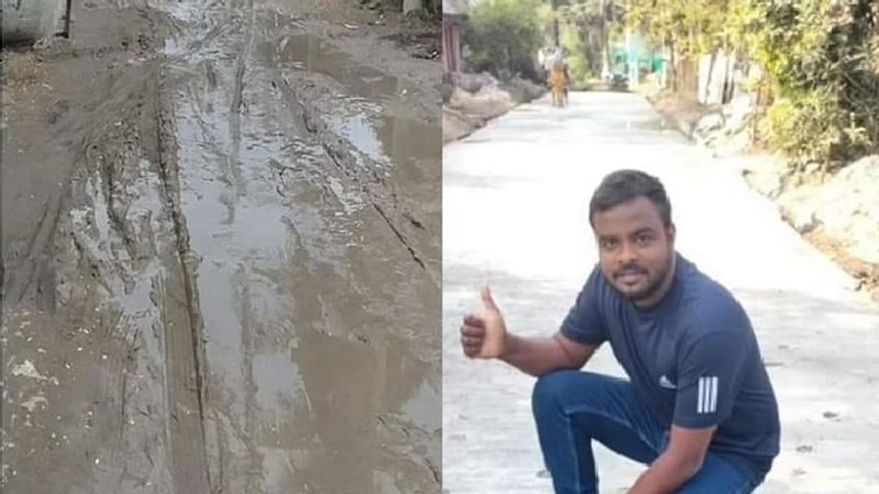 சொந்த செலவில் சாலையை சீரமைத்த இளைஞர்… குவியும் பாராட்டுக்கள்!! சொந்த செலவில் சாலையை சீரமைத்த இளைஞர்… குவியும் பாராட்டுக்கள்!!