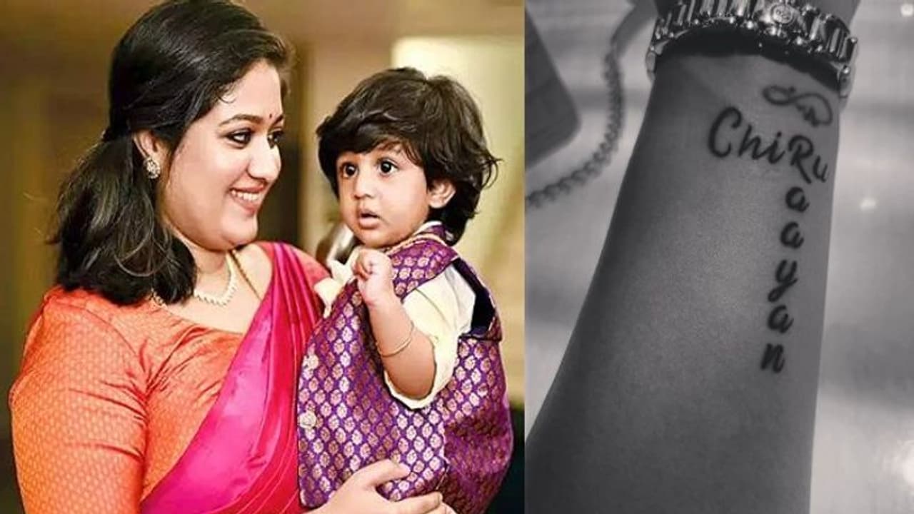 భర్త, కొడుకు పేర్లు కలిసేలా మేఘన రాజ్ పచ్చబొట్టు, ఎమోషనల్ పోస్ట్ పెట్టిన హీరోయిన్ 