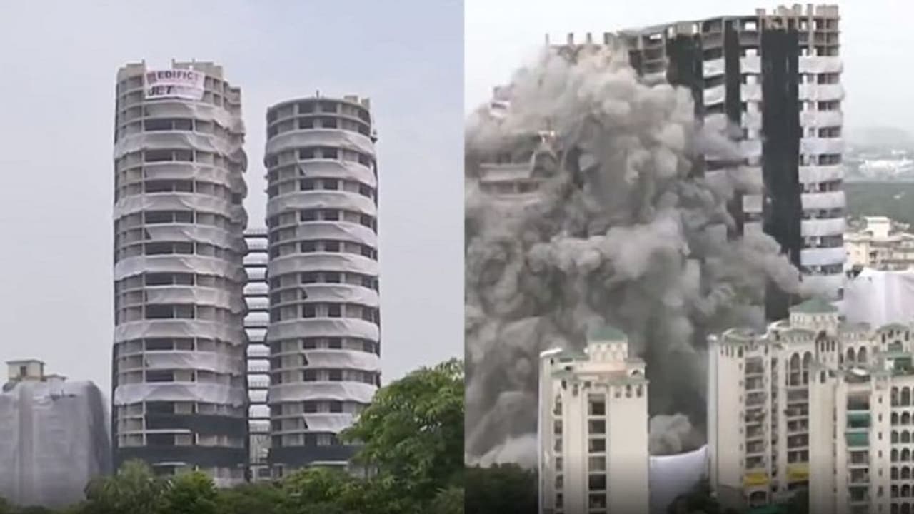 धमाकों के साथ ही पलभर में ढह गया ट्विन टावर, मिट्टी में मिल गए बिल्डर के मंसूबे, देखें वीडियो धमाकों के साथ ही पलभर में ढह गया ट्विन टावर, मिट्टी में मिल गए बिल्डर के मंसूबे, देखें वीडियो