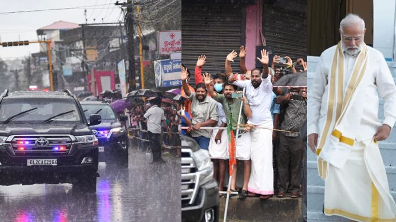 പെരുമഴയത്തും പ്രധാനമന്ത്രിയെ കാത്ത് നൂറുകണക്കിന് ജനം; വഴിയോരങ്ങളില്‍ കാത്ത് നിന്ന് അഭിവാദ്യം