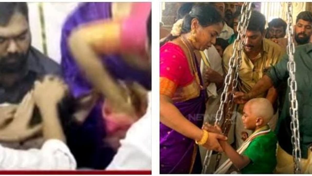 திருச்செந்தூர் கோயிலில் முகமது மடியில் அமரவைத்து பிராகரனுக்கு மொட்டை போட்ட சீமான்...