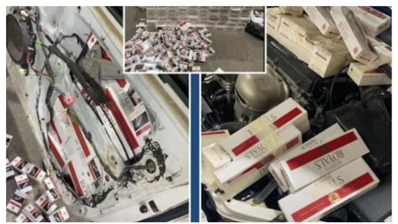 വാഹനത്തിന്റെ വിവിധ ഭാഗങ്ങളില്‍ ഒളിപ്പിച്ച് കടത്തിയ നിരോധിത സിഗരറ്റ് പിടികൂടി