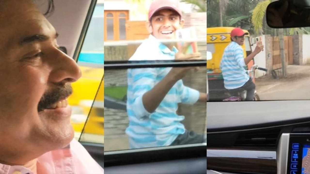 'ഇക്കാ ടാറ്റാ'; സൈക്കിളില്‍ മമ്മൂട്ടിയെ ചിത്രീകരിക്കാന്‍ പാഞ്ഞ് കൗമാരക്കാരന്‍: വീഡിയോ