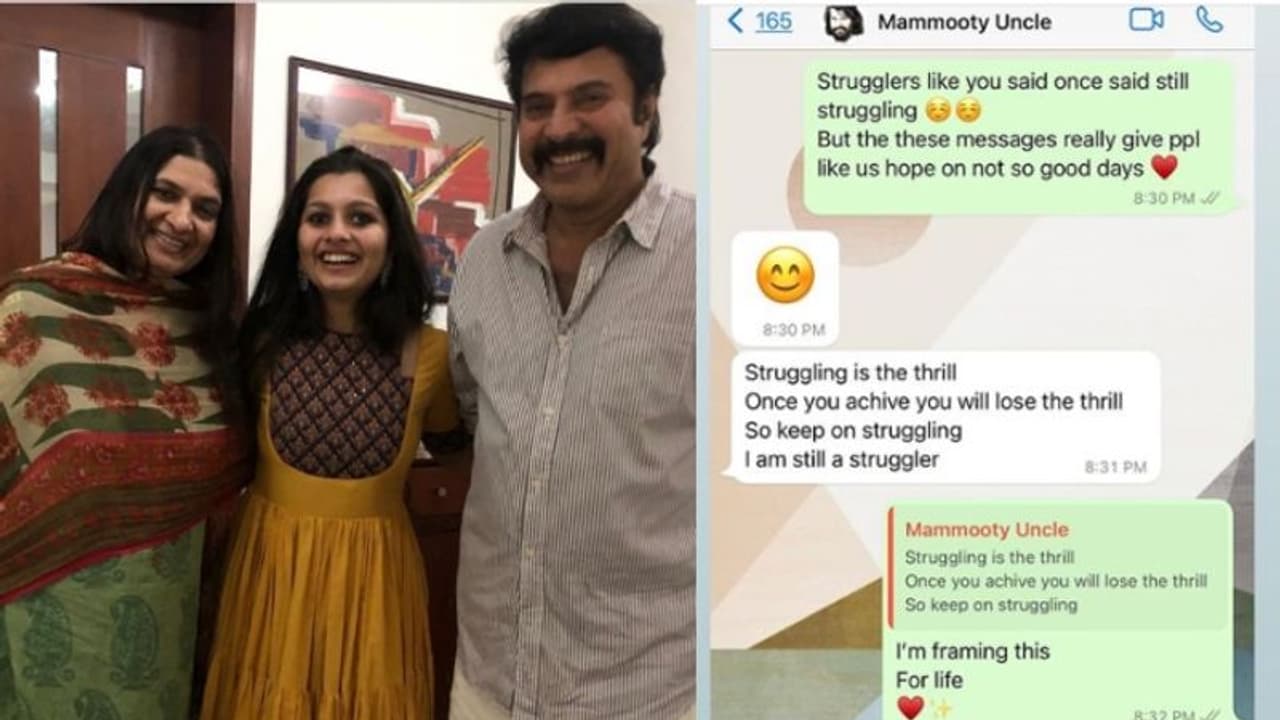 'എല്ലാം നേടിയാൽ ത്രിൽ നഷ്ടപ്പെടും, ഞാനിപ്പോഴും പ്രയത്നിക്കുകയാണ്': മമ്മൂട്ടിയുമായുള്ള ചാറ്റുമായി നിരഞ്ജന