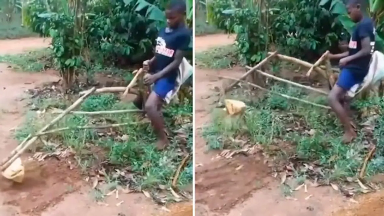 Watch: Boy stuns netizens by creating makeshift bulldozer with wooden sticks