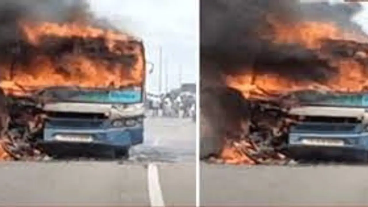 தீப்பிடித்து எரிந்த அரசு பேருந்து.. பிளஸ் 2 மாணவன் துடிதுடித்து பலி.. திண்டுக்கல் அருகே பயங்கரம்..