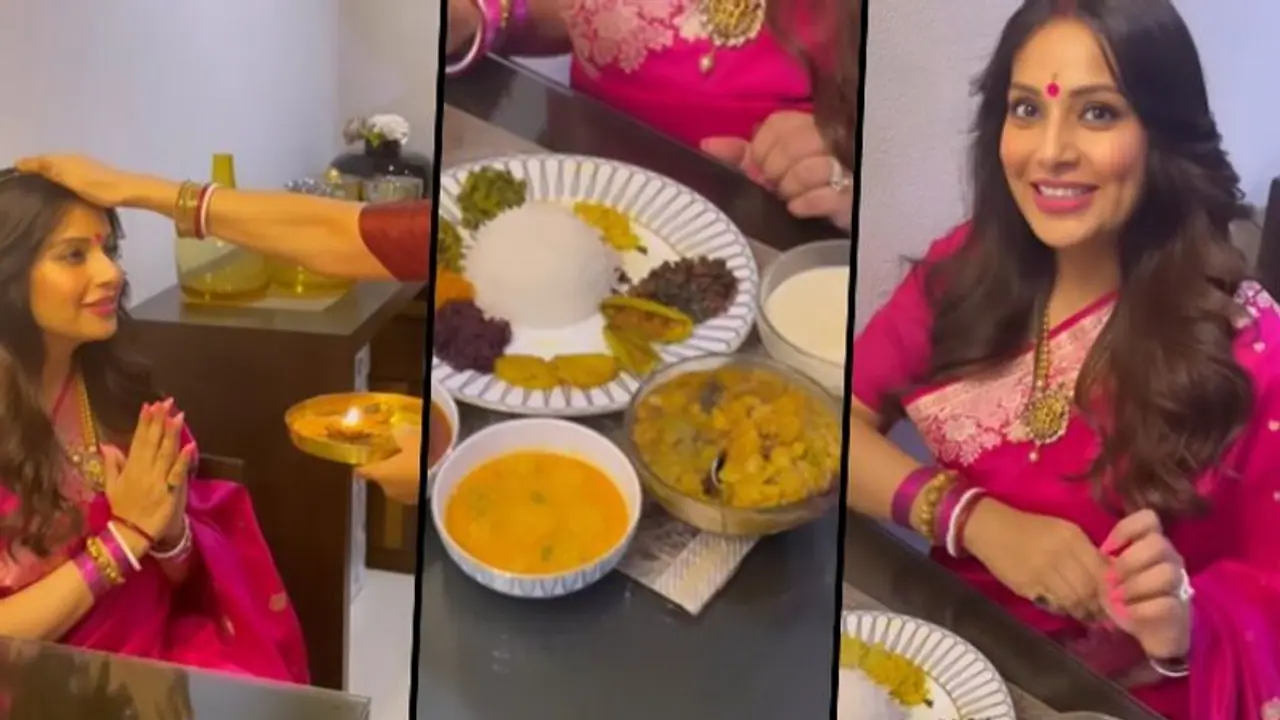 শাখা পলা, শাড়ি গয়না, কপালে চওড়া সিঁদুর পরে 'সাধ' খেলেন বঙ্গতনয়া বিপাশা, কী কী ছিল হবু মায়ের থালিতে