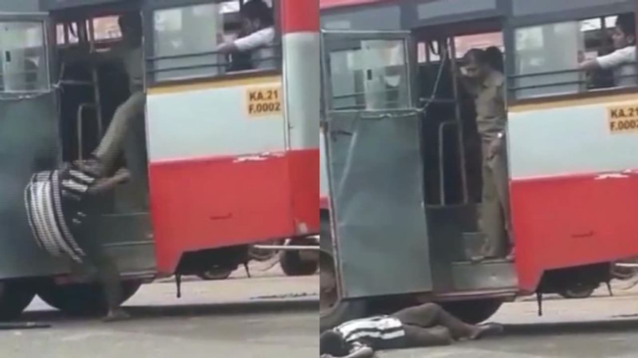 ബസ് യാത്രക്കാരനെ ചവിട്ടി താഴെയിട്ട കണ്ടക്ടർക്ക് സസ്പെൻഷൻ; ചികിത്സാ ചെലവ് ഏറ്റെടുത്ത് കർണാടക ആർടിസി
