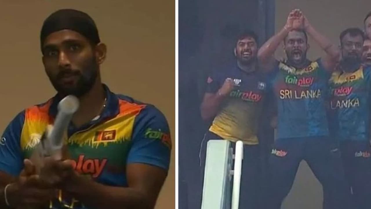 അന്ന് നാഗനൃത്തം, പാകിസ്ഥാനെതിരെ 'തോക്കെടുത്ത്' നിറയൊഴിച്ച് ചാമിക കരുണരത്‌നെ; പരിഹാസവുമായി താരം