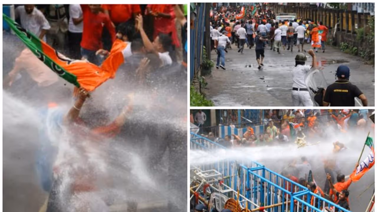 ബംഗാളിൽ ബിജെപി മാർച്ചില് വൻ സംഘർഷം, നിരവധിപ്പേര്ക്ക് പരിക്ക്; നേതാക്കൾ അറസ്റ്റിൽ; പൊലീസ് വാഹനം കത്തിച്ചു ബംഗാളിൽ ബിജെപി മാർച്ചില് വൻ സംഘർഷം, നിരവധിപ്പേര്ക്ക് പരിക്ക്; നേതാക്കൾ അറസ്റ്റിൽ; പൊലീസ് വാഹനം കത്തിച്ചു