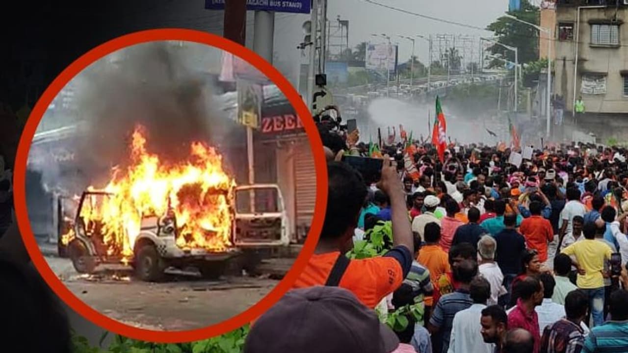 পুলিশের গাড়িতে আগুন, মুরলিধর সেন লেনে তাণ্ডব, হাওড়া ময়দানে জল কামান নিক্ষেপ পুলিশের গাড়িতে আগুন, মুরলিধর সেন লেনে তাণ্ডব, হাওড়া ময়দানে জল কামান নিক্ষেপ