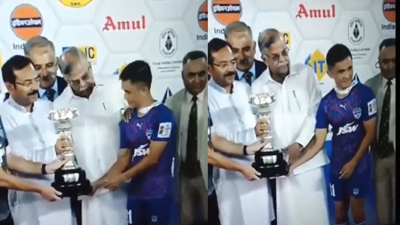  ഡ്യൂറന്‍ഡ് കപ്പ് നേടിയ ലാ ഗണേശന് അഭിനന്ദനങ്ങള്‍; ഛേത്രിയെ തള്ളിമാറ്റിയ ബംഗാള്‍ ഗവര്‍ണറെ പൊരിച്ച് കായിക ലോകം