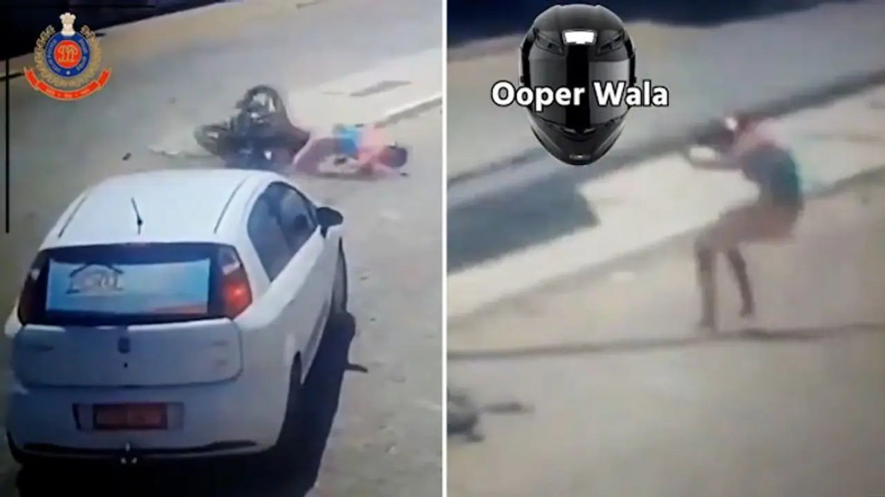 Watch: Man, wearing helmet, dodges death twice; video leaves netizens stunned