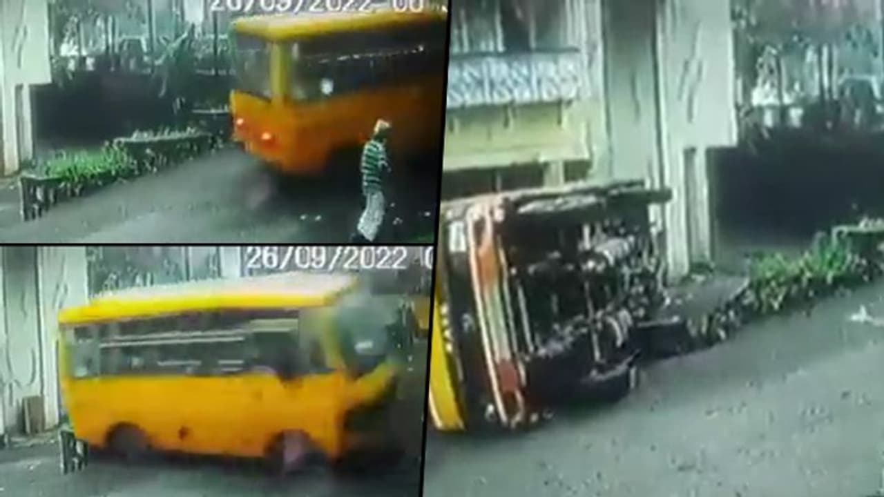 Schoolbus with children rolled down and overturned in Maharashtra; watch video