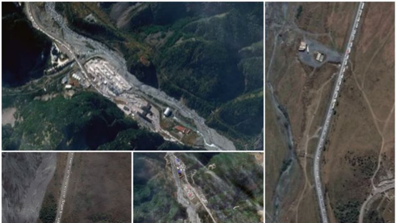 റഷ്യ ജോര്‍ജിയ അതിര്‍ത്തിയില്‍ കിലോമീറ്റര്‍ നീണ്ട വാഹനനിരയുടെ സാറ്റ്ലൈറ്റ് ചിത്രങ്ങള്‍ പുറത്ത് 