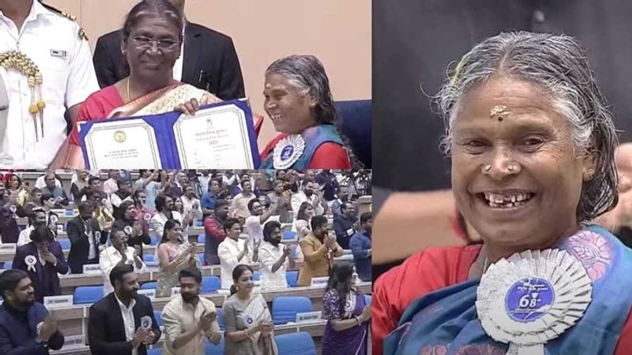 ഹൃദയം നിറഞ്ഞ് ചിരിച്ച് നഞ്ചിയമ്മ; എഴുന്നേറ്റ് നിന്ന് ആദരവ് അർപ്പിച്ച് സദസ്