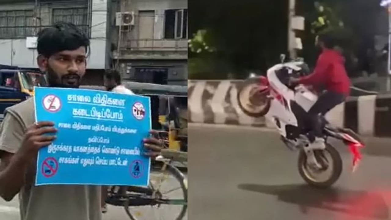 அண்ணா சாலையில் பைக் சாகசம் செய்த யூடியூப் பிரபலம்.. அதே இடத்தில் விழிப்புணர்வு பிரசாரம் செய்ய வைத்த நீதிமன்றம்