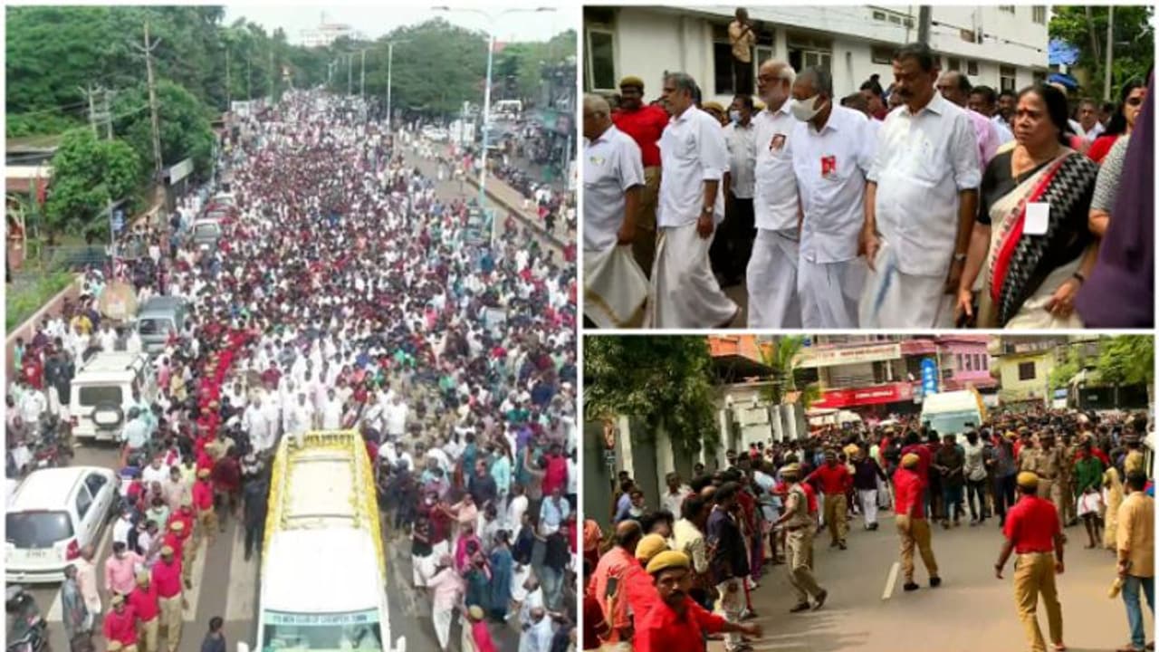 കോടിയേരിക്ക് അവസാനമായൊരു റെഡ് സല്യൂട്ട്; വിലാപയാത്രയിൽ ഒപ്പം നടന്ന് നേതാക്കൾ