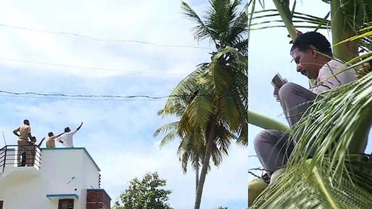 വീട് നിര്‍മ്മിച്ചതിൻ്റെ പണം തന്നില്ല; തിരുവനന്തപുരത്ത് തെങ്ങിൽ കയറി ആത്മഹത്യ ഭീഷണി കരാറുകാരൻ