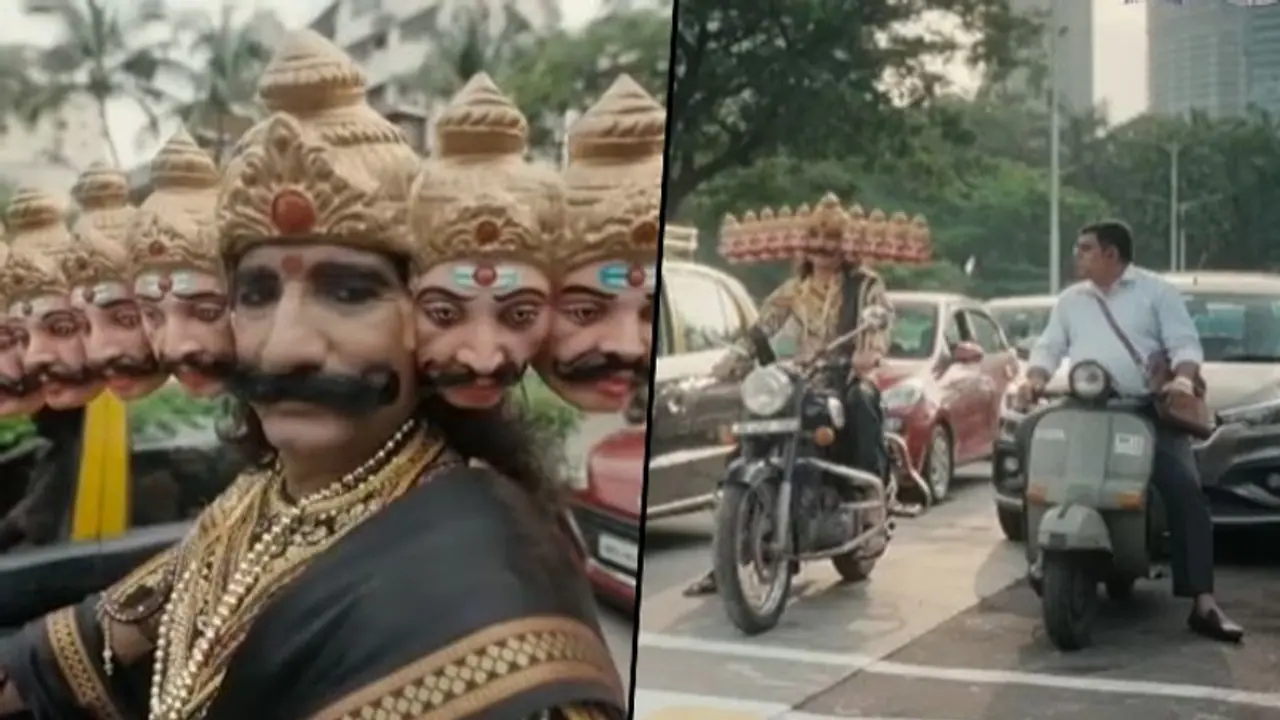 Watch: Ravana ride bike on Mumbai streets for road safety Watch: Ravana ride bike on Mumbai streets for road safety