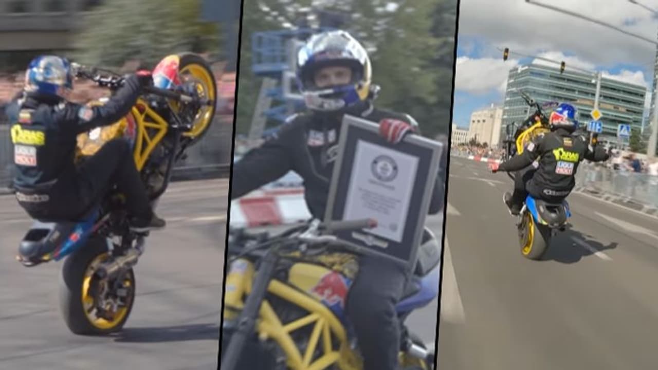 Watch: Lithuania stunt rider executes longest no hands wheelie; breaks an Indian's record