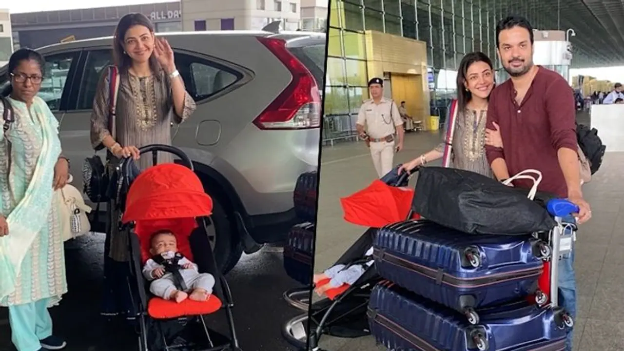 Kajal Aggarwal REVEALS son Neil Kitchlu’s face for the first time; snapped with hubby Gautam at airport Kajal Aggarwal REVEALS son Neil Kitchlu’s face for the first time; snapped with hubby Gautam at airport
