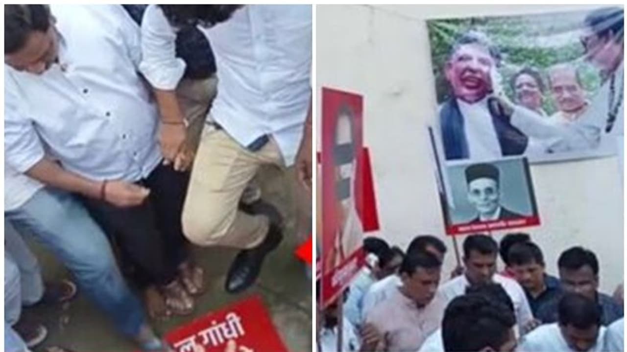 ಸಾವರ್ಕರ್ ಕುರಿತು ಟೀಕೆ, ರಾಹುಲ್ ಗಾಂಧಿ ಚಿತ್ರಕ್ಕೆ ಚಪ್ಪಲಿ ಬಡಿದು ಬಿಜೆಪಿ ಕಾರ್ಯಕರ್ತರ ಆಕ್ರೋಶ! ಸಾವರ್ಕರ್ ಕುರಿತು ಟೀಕೆ, ರಾಹುಲ್ ಗಾಂಧಿ ಚಿತ್ರಕ್ಕೆ ಚಪ್ಪಲಿ ಬಡಿದು ಬಿಜೆಪಿ ಕಾರ್ಯಕರ್ತರ ಆಕ್ರೋಶ!