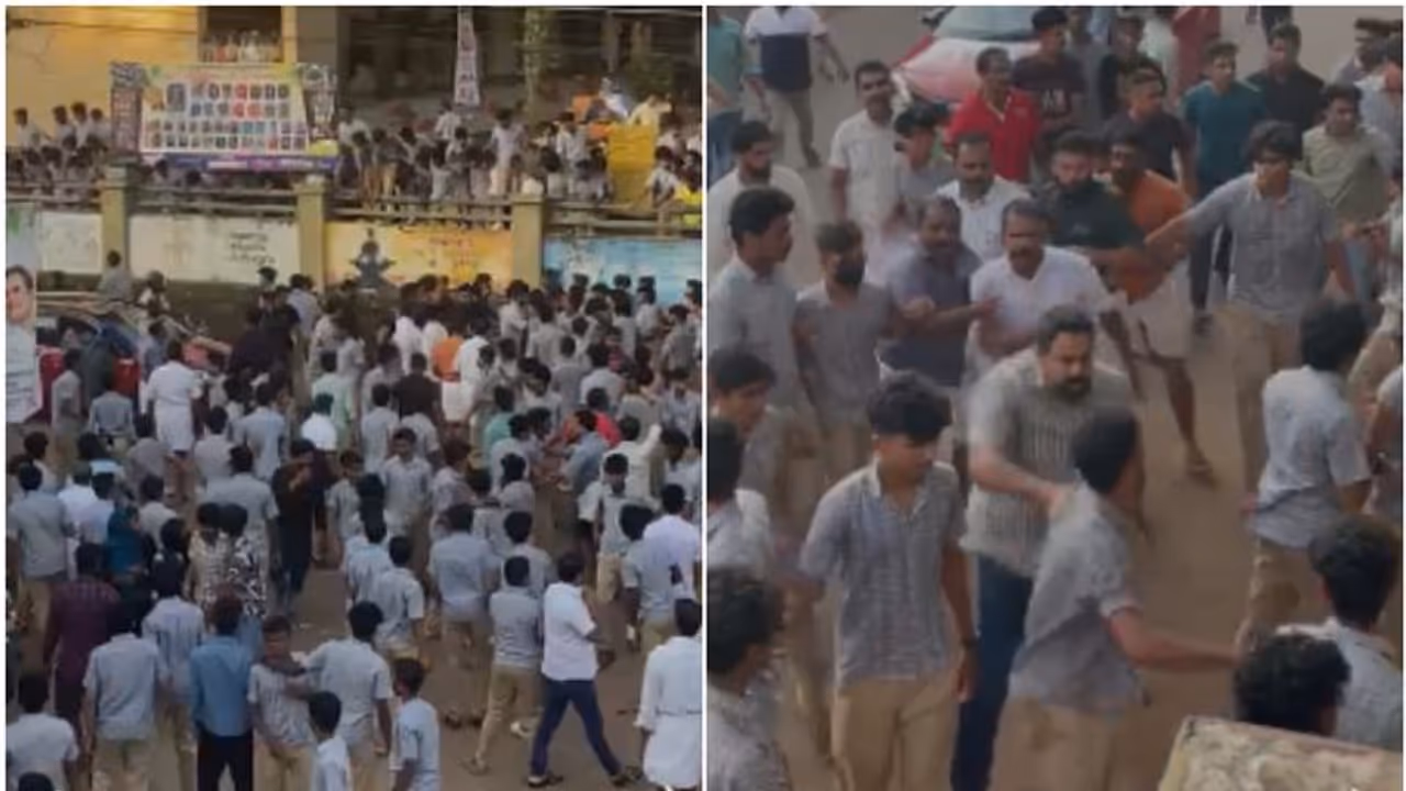 മലപ്പുറത്ത് പ്ലസ് വൺ പ്ലസ് ടു വിദ്യാർഥികളുടെ കൂട്ടത്തല്ല്, അധ്യാപകരെയും വളഞ്ഞിട്ട് തല്ലി വീഡിയോ മലപ്പുറത്ത് പ്ലസ് വൺ പ്ലസ് ടു വിദ്യാർഥികളുടെ കൂട്ടത്തല്ല്, അധ്യാപകരെയും വളഞ്ഞിട്ട് തല്ലി വീഡിയോ