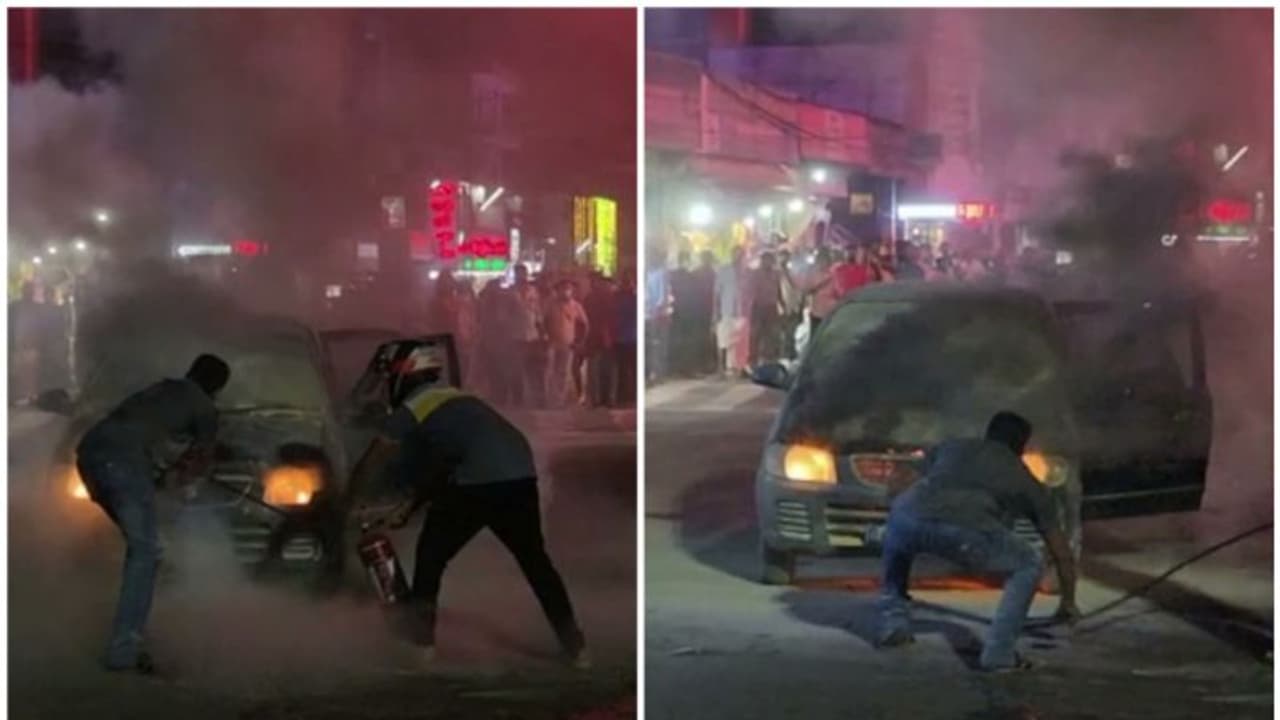 തലസ്ഥാനത്ത് ഓടിക്കൊണ്ടിരുന്ന കാറിന് തീപിടിച്ചു, യാത്രക്കാ‍ര്‍ രക്ഷപ്പെട്ടത് തലനാരിഴക്ക് 