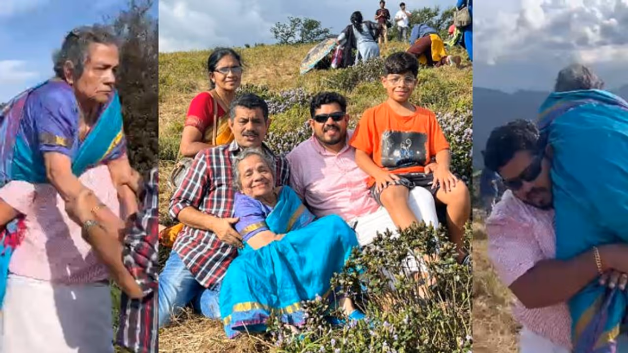 'കുറിഞ്ഞി കാണാൻ കൊണ്ടുപോകാമോ?'; അമ്മയെ ചുമലിലേറ്റി മകൻ; യാത്രയ്ക്ക് പിന്നിലെ കഥ 'കുറിഞ്ഞി കാണാൻ കൊണ്ടുപോകാമോ?'; അമ്മയെ ചുമലിലേറ്റി മകൻ; യാത്രയ്ക്ക് പിന്നിലെ കഥ