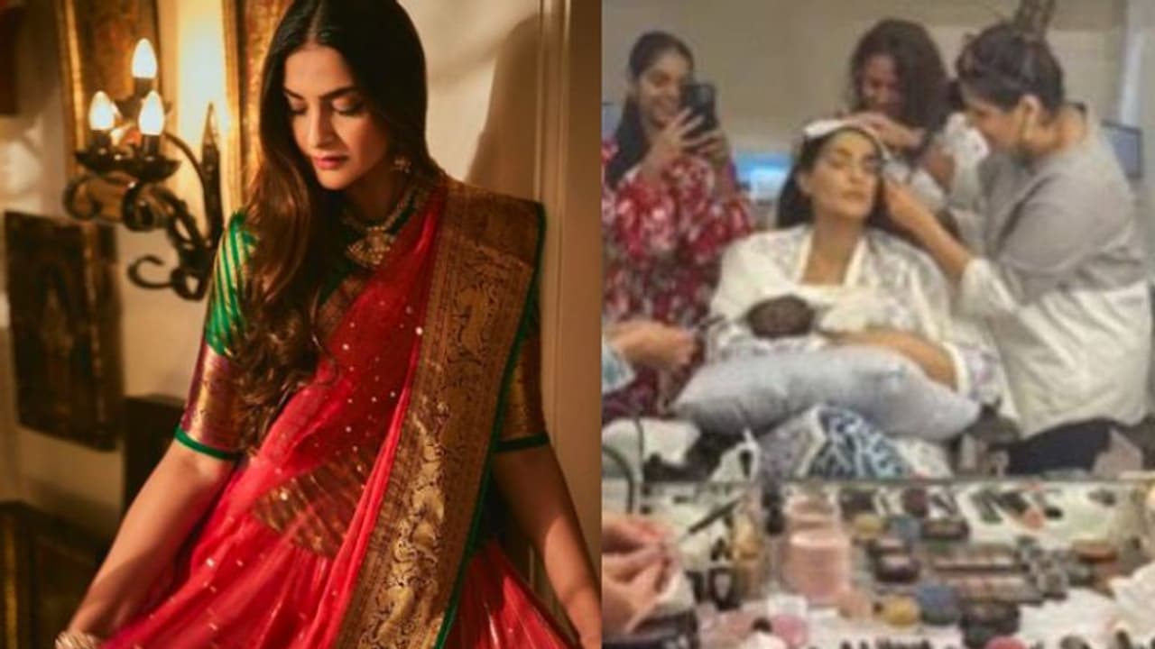 മേക്കപ്പിടുന്ന തിരക്കിനിടെ 'വായു'വിനെ മുലയൂട്ടുന്ന സോനം; വീഡിയോ