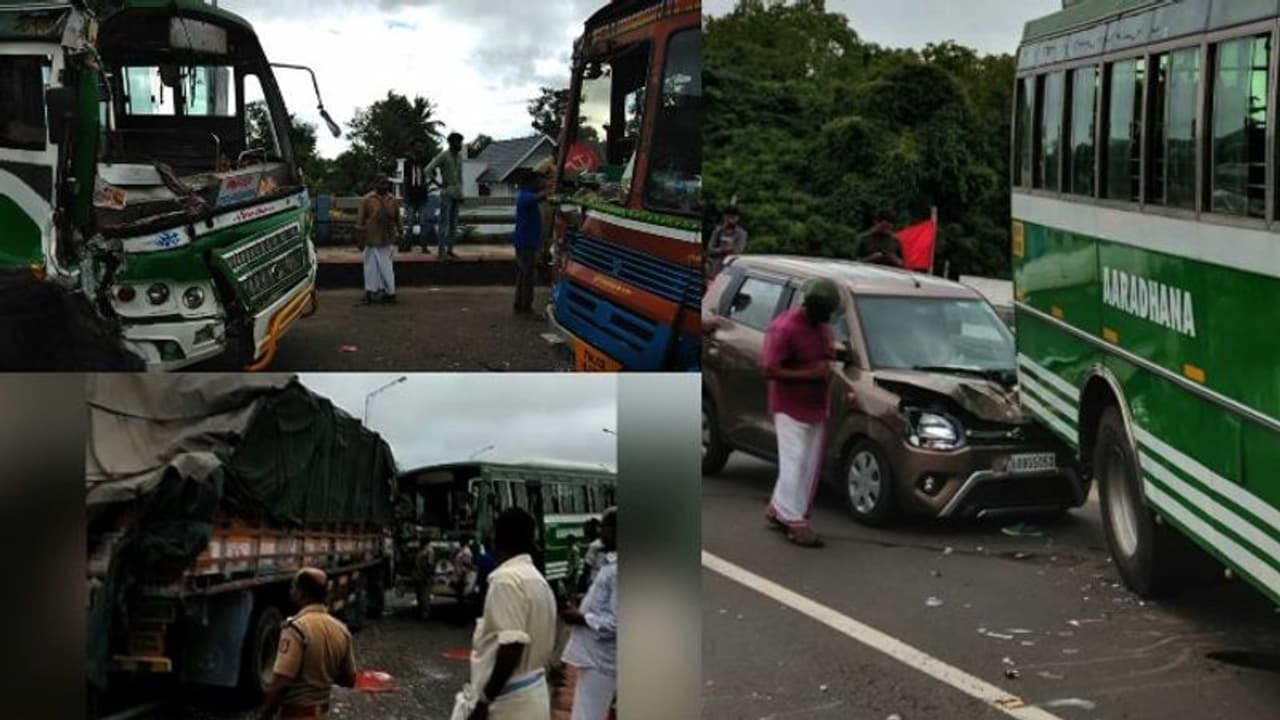 ദേശീയപാതയിൽ വാഹനങ്ങളുടെ കൂട്ടയിടി: അമ്പലപ്പുഴയിൽ വൻഗതാഗതക്കുരുക്ക് ദേശീയപാതയിൽ വാഹനങ്ങളുടെ കൂട്ടയിടി: അമ്പലപ്പുഴയിൽ വൻഗതാഗതക്കുരുക്ക്