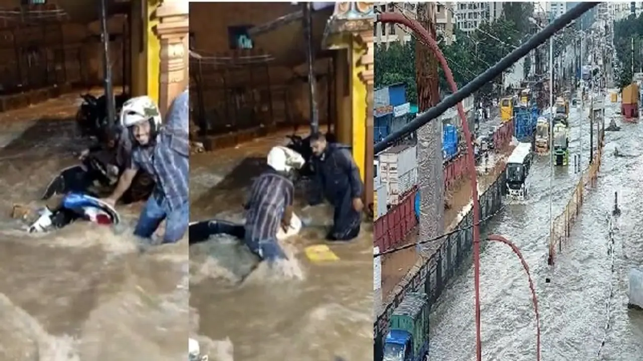 5 மணி நேரம் இடைவிடாமல் பெய்த கனமழை... வெள்ளக்காடாக காட்சியளிக்கும் பெங்களூரு!! 5 மணி நேரம் இடைவிடாமல் பெய்த கனமழை... வெள்ளக்காடாக காட்சியளிக்கும் பெங்களூரு!!