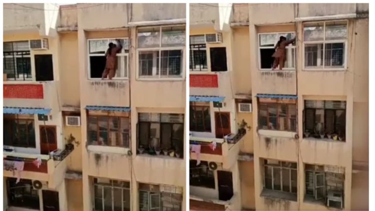లేడీ ఖిలాడీ.. అపార్ట్‌మెంట్‌లో గది అద్దాలను బయటి నుంచి క్లీన్ చేసిన మహిళ.. సోషల్ మీడియాలో వీడియో వైరల్