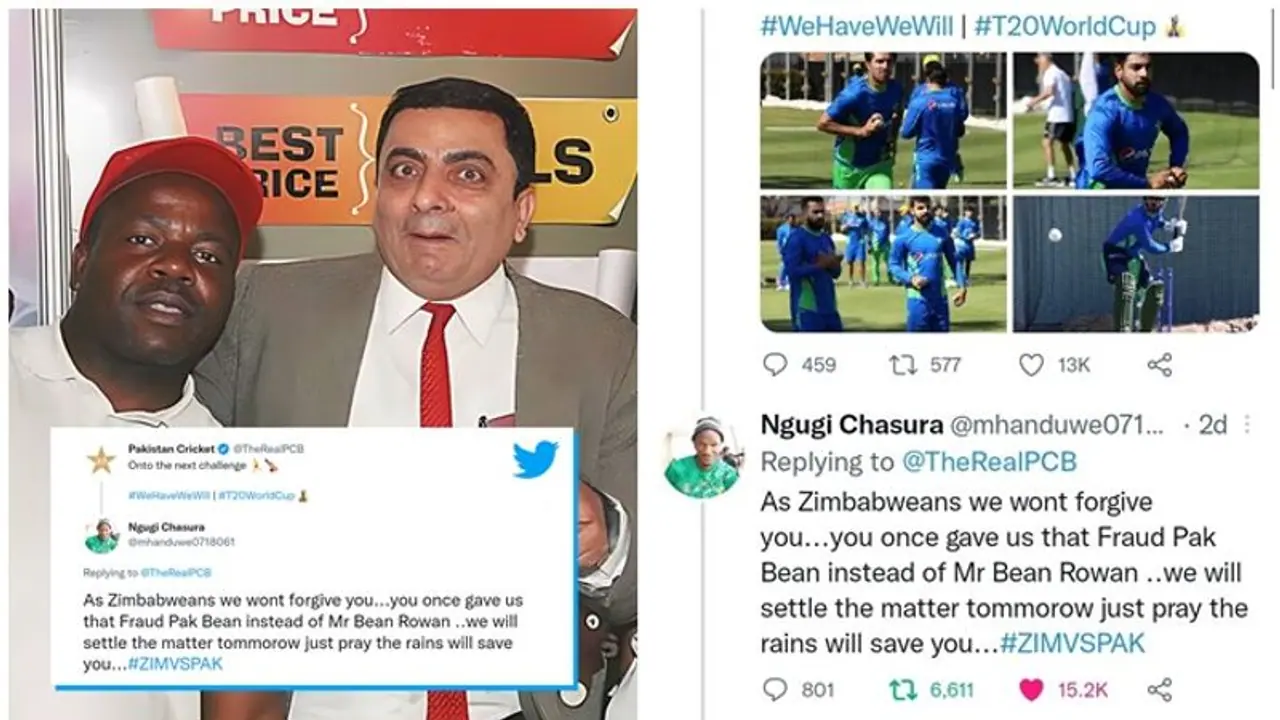 ನಕಲಿ ಮಿಸ್ಟರ್ ಬೀನ್ ಕಳಿಸಿದ್ರಲ್ಲ, ತಗೊಳ್ಳಿ ನಮ್ಮ ಗಿಫ್ಟು.. ಜಿಂಬಾಬ್ವೆ ಅಭಿಮಾನಿಗಳಿಂದಲೂ ಪಾಕ್ ಟ್ರೋಲ್! ನಕಲಿ ಮಿಸ್ಟರ್ ಬೀನ್ ಕಳಿಸಿದ್ರಲ್ಲ, ತಗೊಳ್ಳಿ ನಮ್ಮ ಗಿಫ್ಟು.. ಜಿಂಬಾಬ್ವೆ ಅಭಿಮಾನಿಗಳಿಂದಲೂ ಪಾಕ್ ಟ್ರೋಲ್!