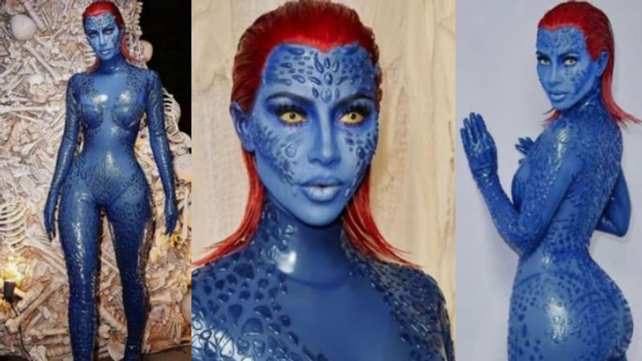 മുഖത്ത് നീല നിറം, തലമുടിയില്‍ ചുവപ്പ്, കണ്ണില്‍ മഞ്ഞ; രൂപം മാറി കിം കര്‍ദാഷിയന്‍