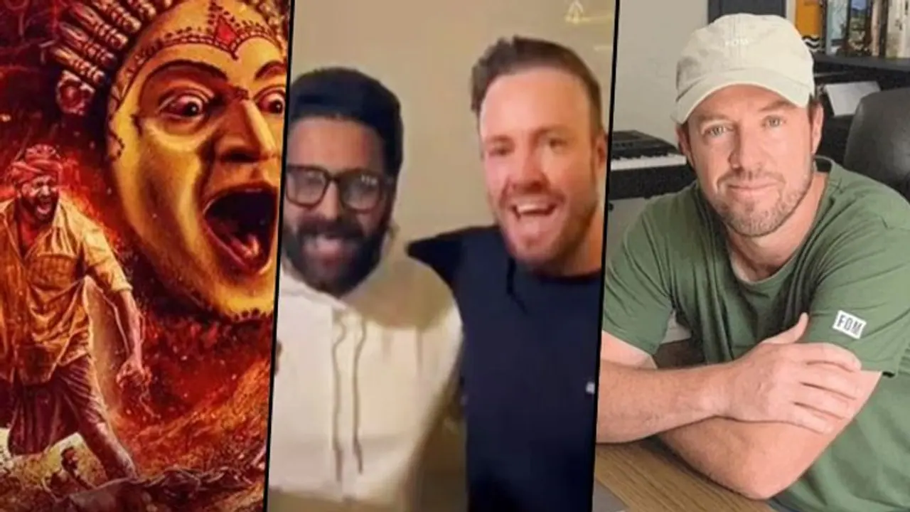 Kantara star Rishabh Shetty poses with AB de Villiers; South Africa cricketer was seen promoting the film Kantara star Rishabh Shetty poses with AB de Villiers; South Africa cricketer was seen promoting the film