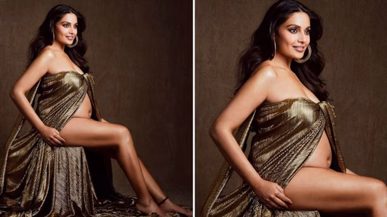 Bipasha Basu goes bold; flaunts baby bump in strapless gown