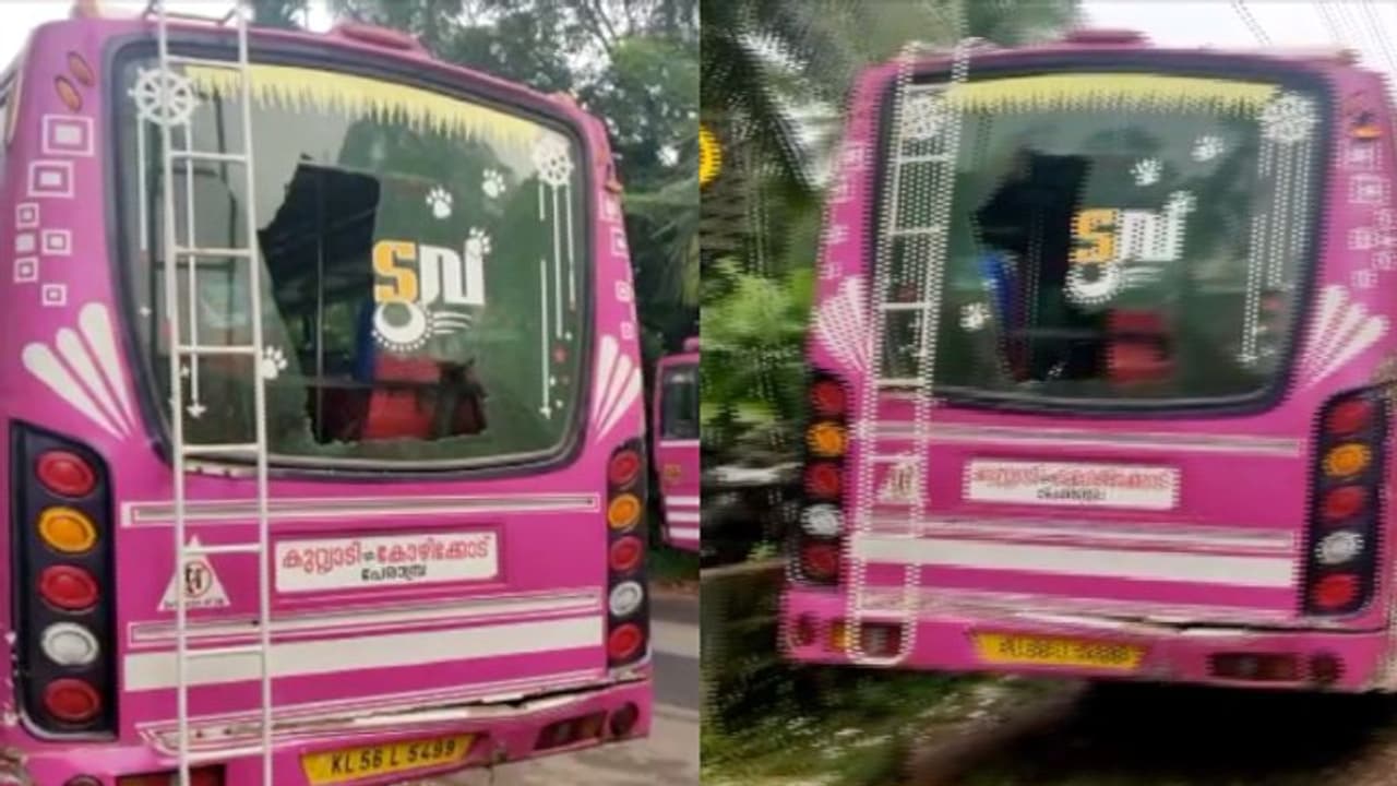 മിന്നല്‍ പണിമുടക്കിന് പിന്നാലെ കോഴിക്കോട് നിർത്തിയിട്ട സ്വകാര്യ ബസിന് നേരെ ആക്രമണം, ചില്ല് തകര്‍ന്നു
