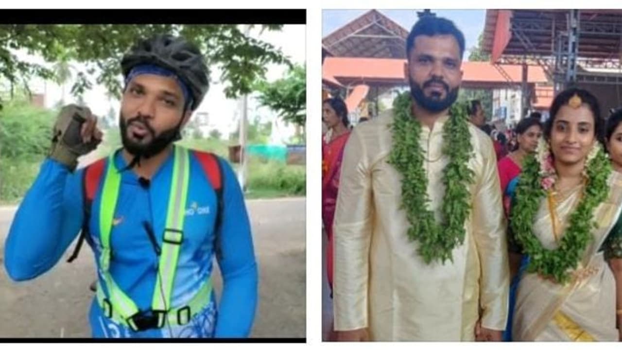 கோவை டூ குருவாயூர் 150 கி.மீ பயணம்..! மனைவியை கரம் பிடிக்க சைக்கிளில் சென்ற இளைஞர்