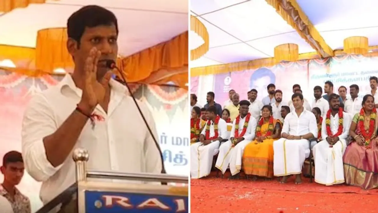 Tamil star Vishal turns 'good samaritan' by getting 11 underprivileged couples married in Chennai reports Tamil star Vishal turns 'good samaritan' by getting 11 underprivileged couples married in Chennai reports