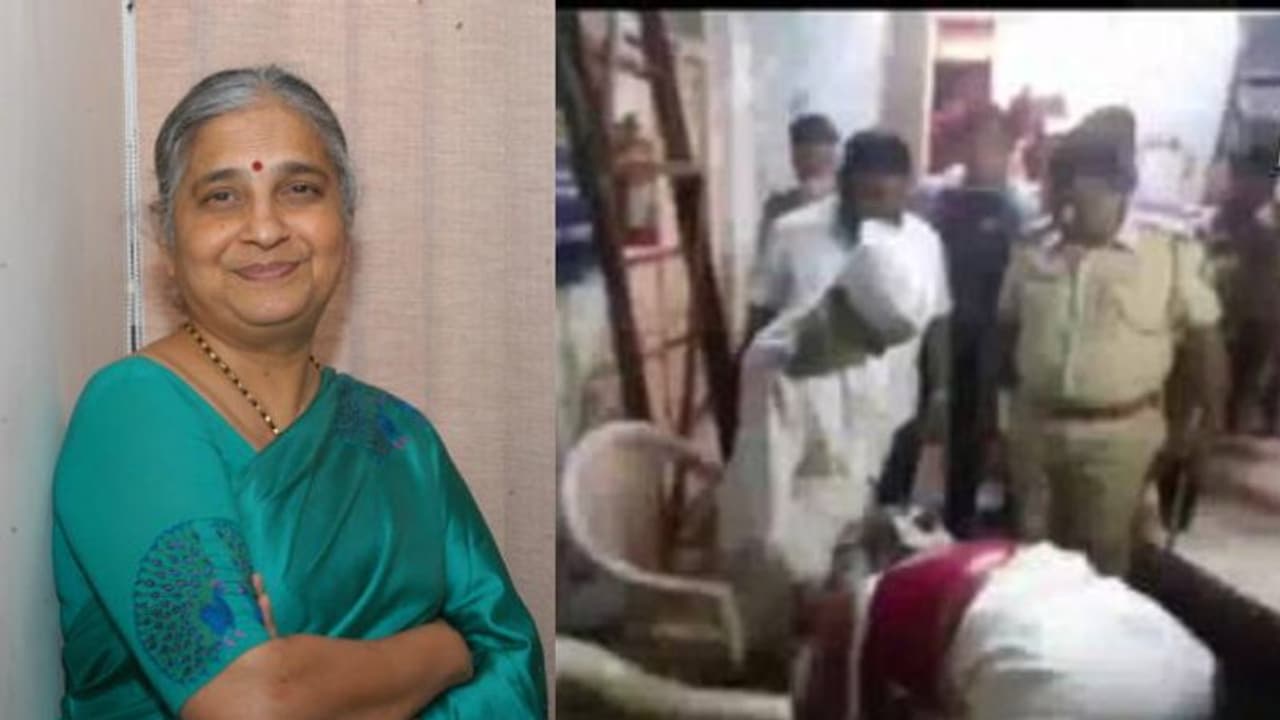 തീവ്രഹിന്ദുത്വ നിലപാടുള്ള സാംഭാജി ഭിഡെയുടെ കാല്‍ തൊട്ട് വന്ദിച്ച് സുധാമൂർത്തി; രൂക്ഷ വിമര്‍ശനം