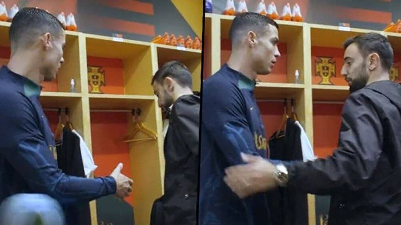 Ronaldo and Bruno Fernandes' 'frosty' meet up in Portugal dressing room sends fans into tizzy Ronaldo and Bruno Fernandes' 'frosty' meet up in Portugal dressing room sends fans into tizzy