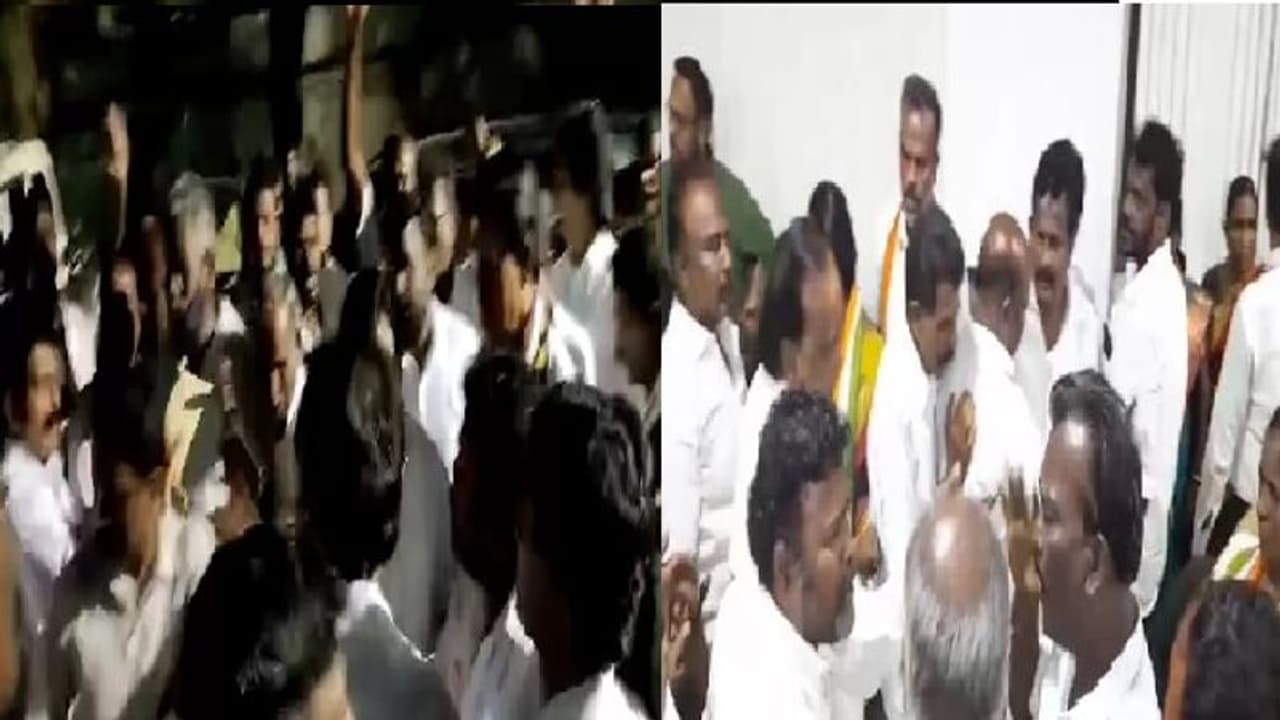 காங்கிரஸ் கட்சி அலுவலகத்தில் அடிதடி... ஒருவரை ஒருவர் கட்டையால் தாக்கிக் கொண்டதால் பரபரப்பு!! காங்கிரஸ் கட்சி அலுவலகத்தில் அடிதடி... ஒருவரை ஒருவர் கட்டையால் தாக்கிக் கொண்டதால் பரபரப்பு!!