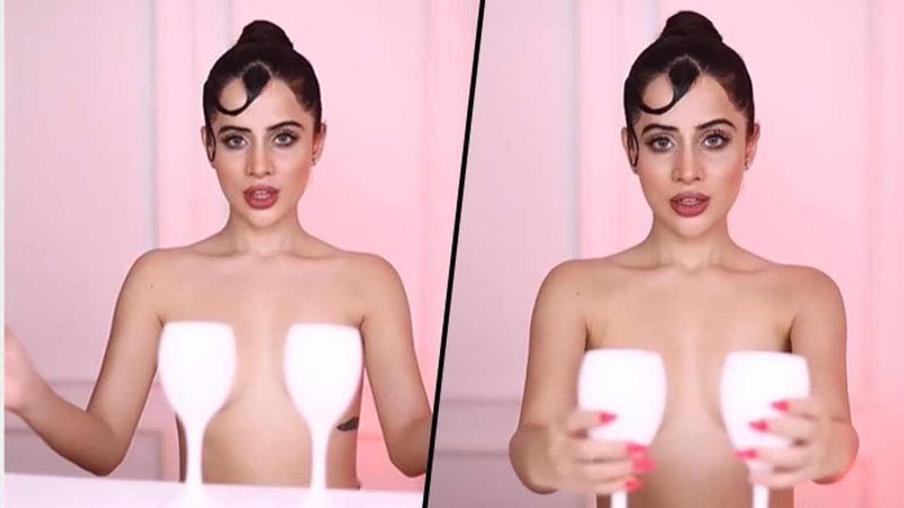 Uorfi Javed posts topless viral video, where her assets are covered by wine glasses; netizens react Uorfi Javed posts topless viral video, where her assets are covered by wine glasses; netizens react